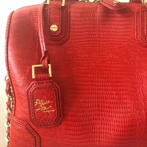 Alice + Olivia Bowler Red Snakeskin Leather Bag